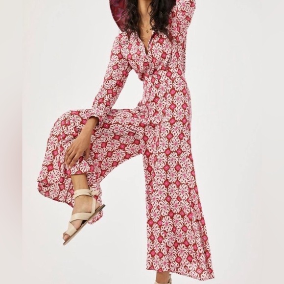 NWT Anthropologie Loveland Wide-Leg Jumpsuit in pink rise floral size 2 - Picture 3 of 4